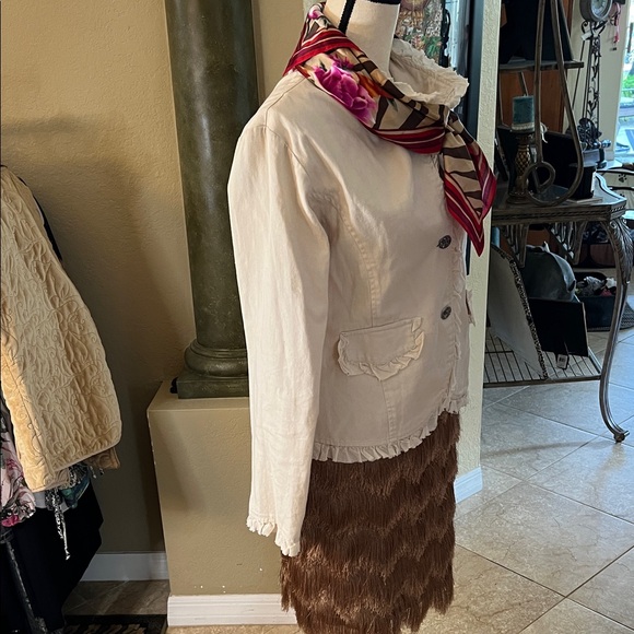 Elegant Cream Women's Jacket with Scarf accent for fashion only - Picture 4 of 9